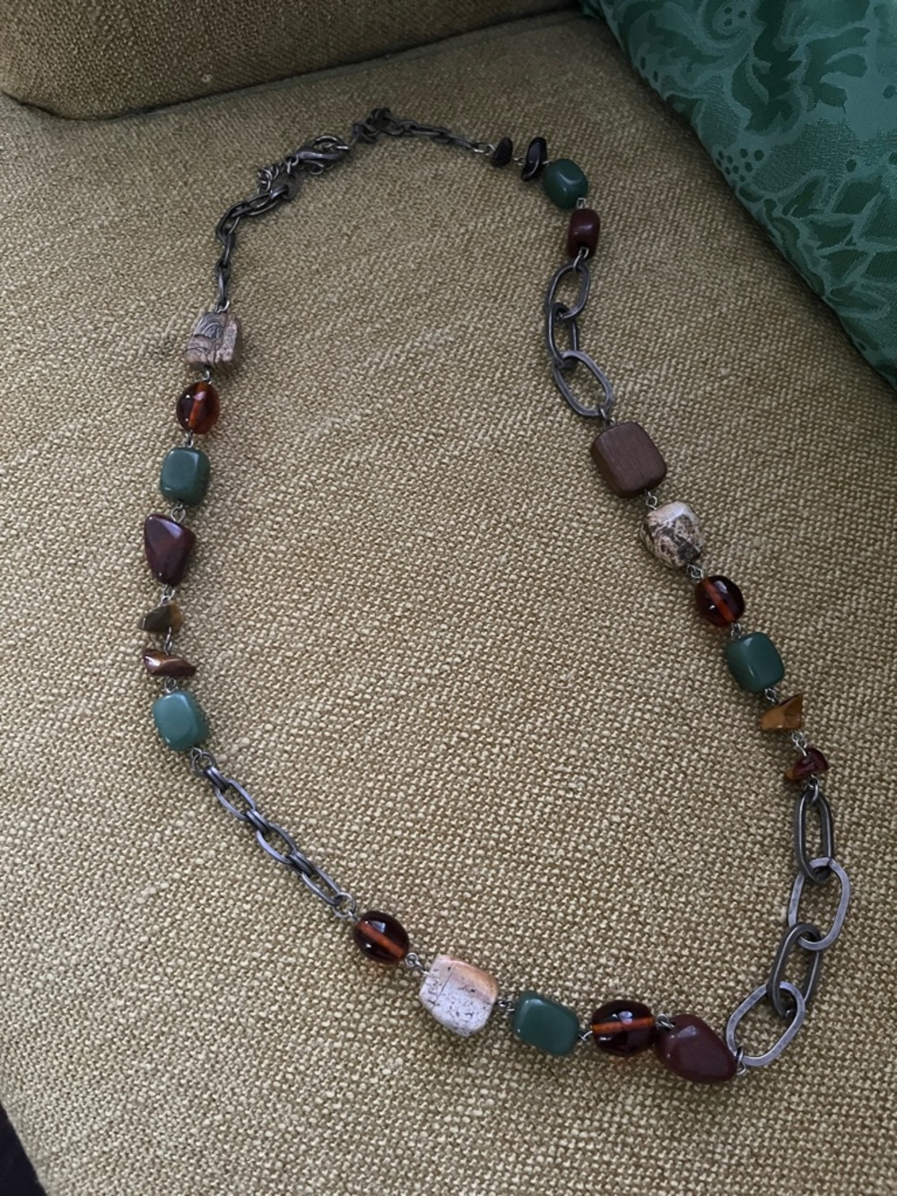 Fossil Multi-Bead Necklace in Green, Brown and Amber